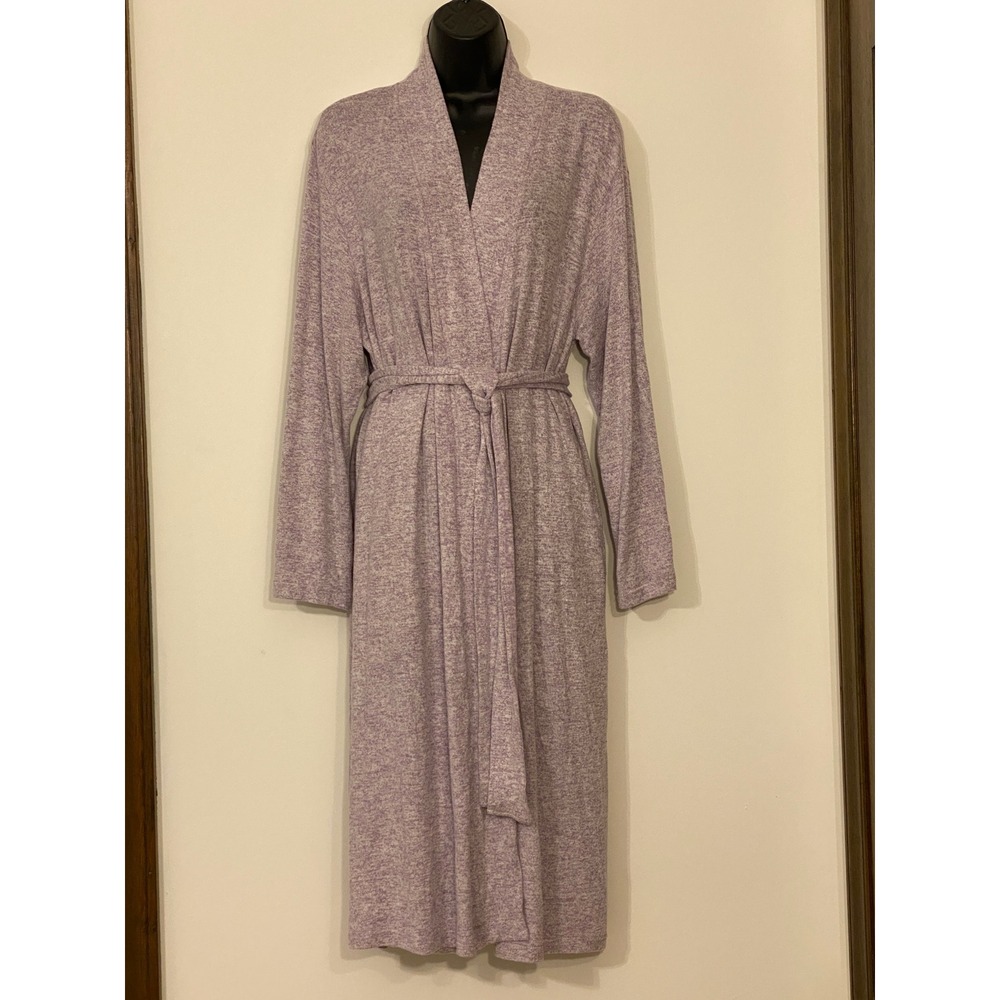 Natori Womens Heathered Purple Knit Long Wrap Robe Size M Loungewear Belt
